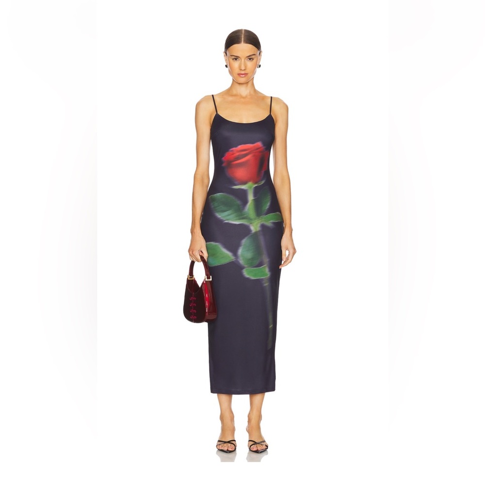 Runway the Label Black Slip Dress with Red Rose Print